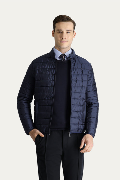 Koyu Lacivert Dik Yaka Fermuarlı Cepli Kapitone Spor Mont