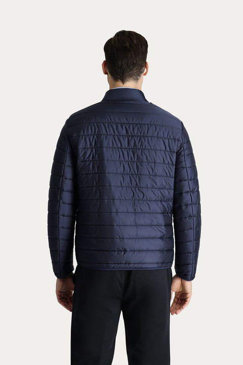 Koyu Lacivert Dik Yaka Fermuarlı Cepli Kapitone Spor Mont