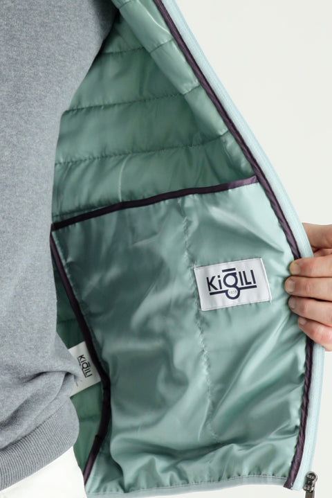 Bulut Mavi Dik Yaka Fermuarlı Cepli Kapitone Spor Mont