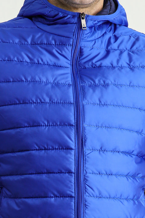 Saks Mavi Dik Yaka Fermuarlı Cepli Kapitone Spor Mont