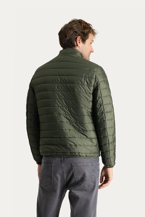 Orta Haki Dik Yaka Fermuarlı Cepli Kapitone Spor Mont