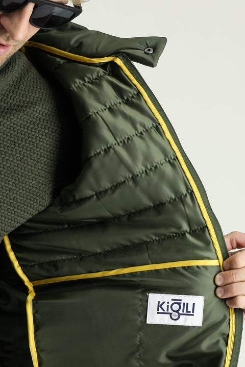 Orta Haki Dik Yaka Fermuarlı Cepli Kapitone Spor Mont