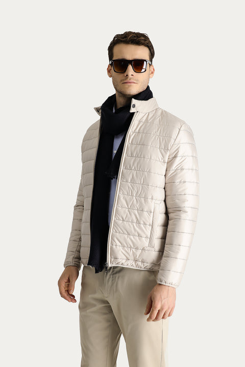 Taş Dik Yaka Fermuarlı Cepli Kapitone Spor Mont