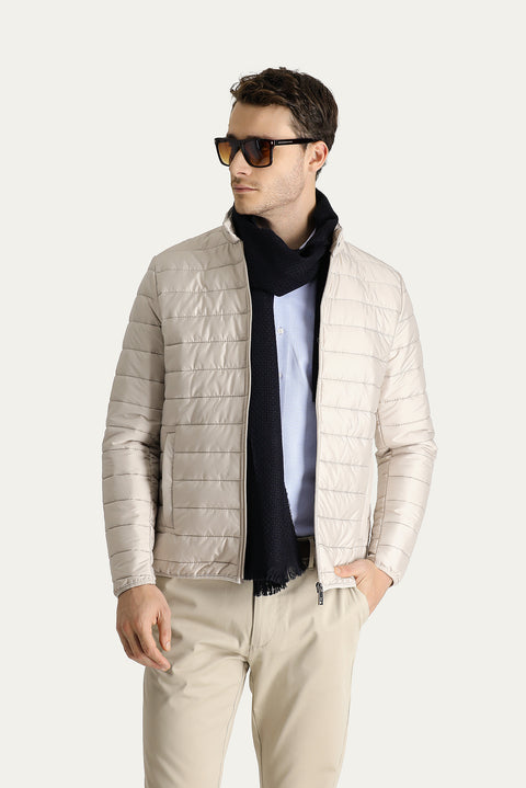 Taş Dik Yaka Fermuarlı Cepli Kapitone Spor Mont