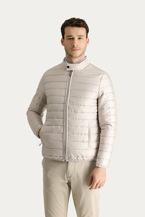 Taş Dik Yaka Fermuarlı Cepli Kapitone Spor Mont