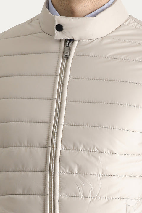 Taş Dik Yaka Fermuarlı Cepli Kapitone Spor Mont