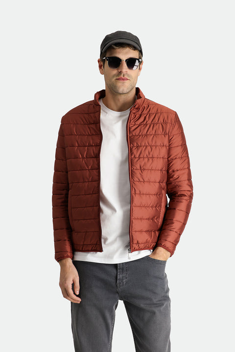 Kiremit Dik Yaka Fermuarlı Cepli Kapitone Spor Mont