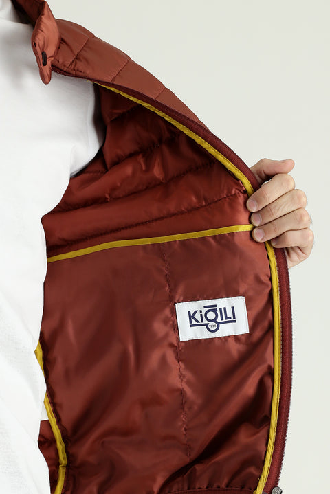 Kiremit Dik Yaka Fermuarlı Cepli Kapitone Spor Mont