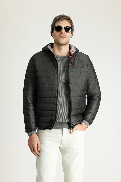 Koyu Füme Kapüşonlu Kapitone Spor Mont