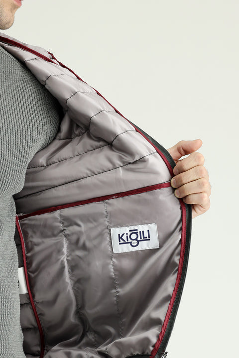 Koyu Füme Kapüşonlu Kapitone Spor Mont