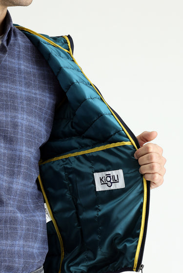 Koyu Lacivert Kapüşonlu Kapitone Spor Mont