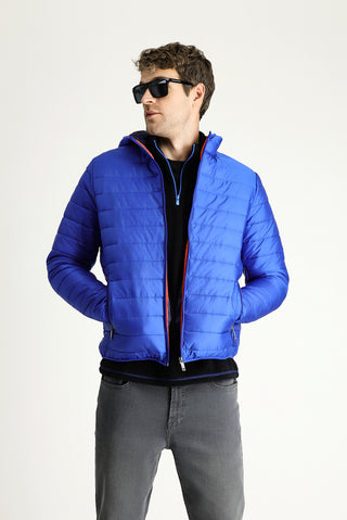  Saks Mavi Kapüşonlu Kapitone Spor Mont