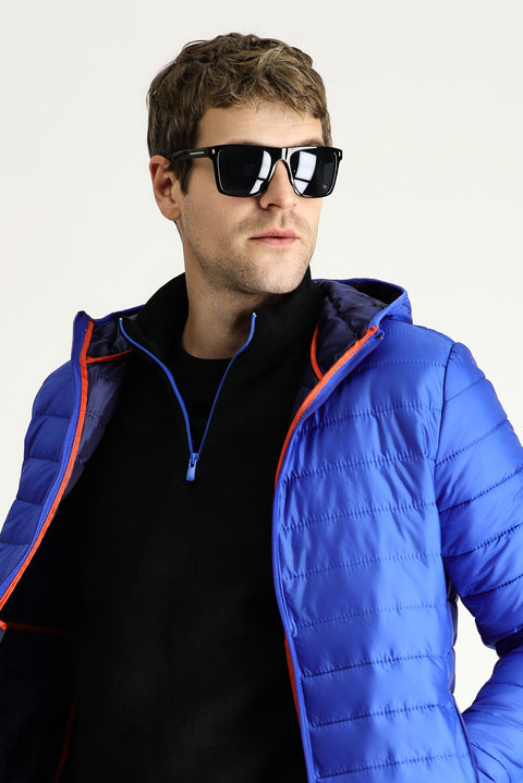 Saks Mavi Kapüşonlu Kapitone Spor Mont