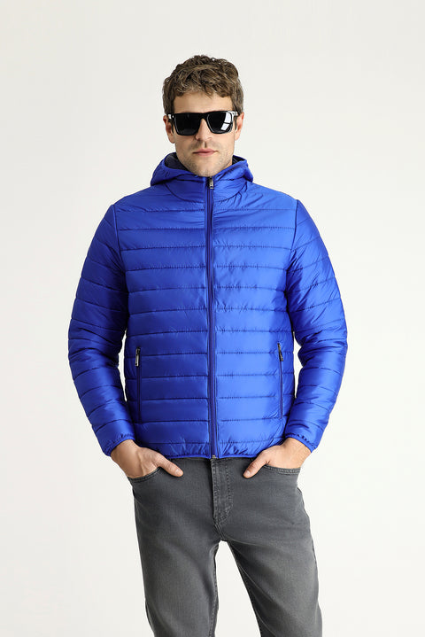 Saks Mavi Kapüşonlu Kapitone Spor Mont
