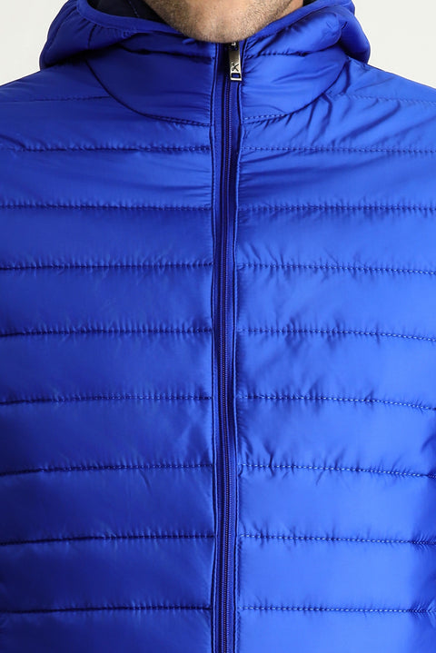 Saks Mavi Kapüşonlu Kapitone Spor Mont