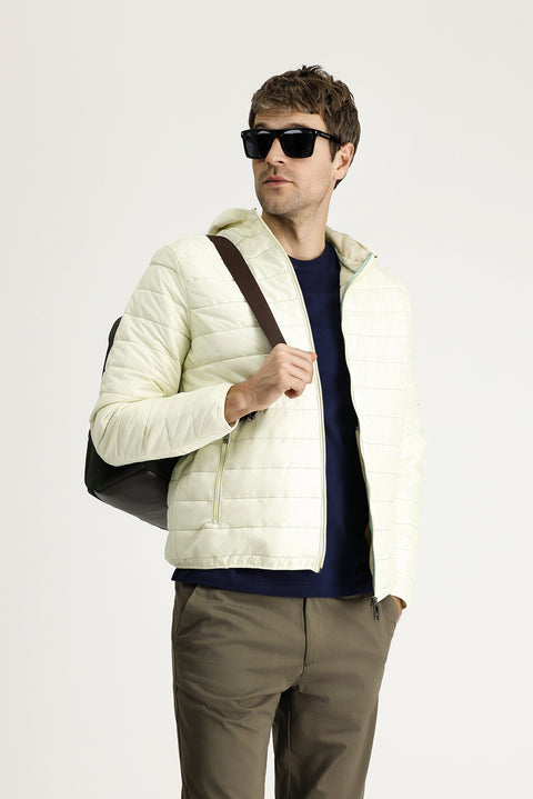 Ekru Kapüşonlu Kapitone Spor Mont