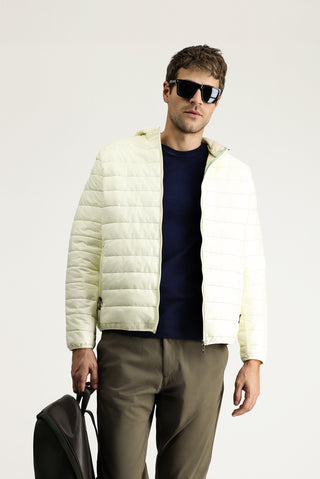  Ekru Kapüşonlu Kapitone Spor Mont