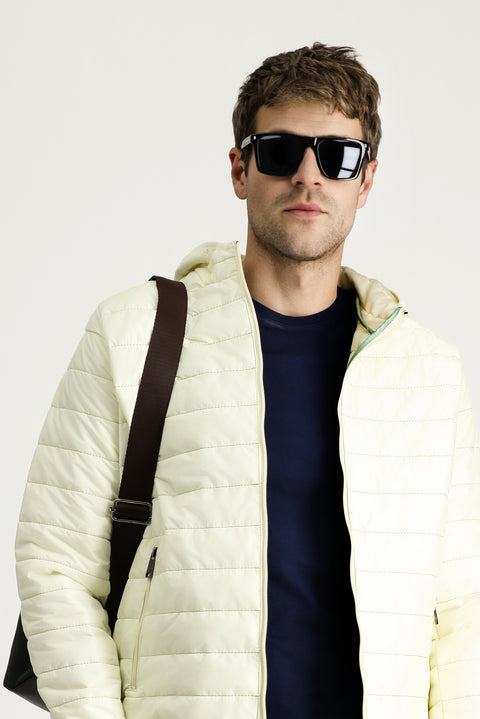 Ekru Kapüşonlu Kapitone Spor Mont