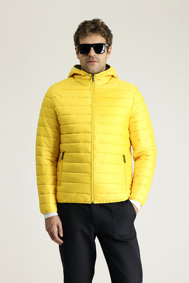  Sarı Kapüşonlu Kapitone Spor Mont