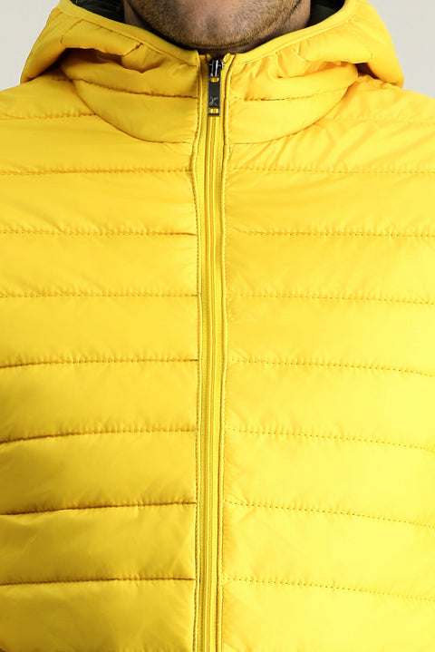 Sarı Kapüşonlu Kapitone Spor Mont