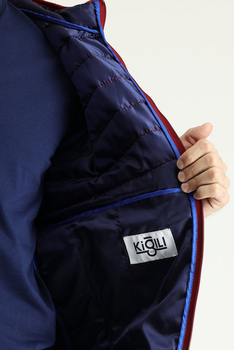 Koyu Kırmızı Kapüşonlu Kapitone Spor Mont