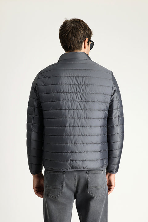 Koyu Füme Dik Yaka Fermuarlı Cepli Kapitone Spor Mont