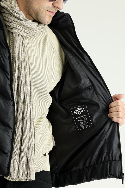 Siyah Kapüşonlu Şişme Spor Mont