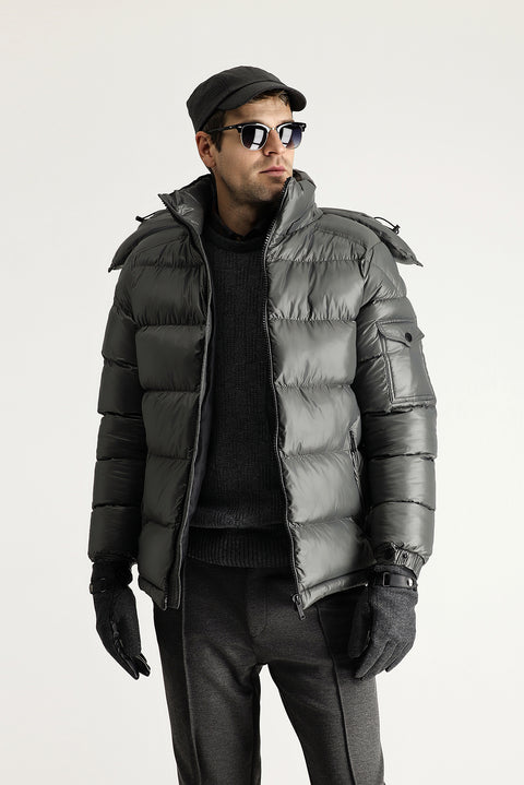 Medium Anthracite Hooded Puffy Sports Jacket