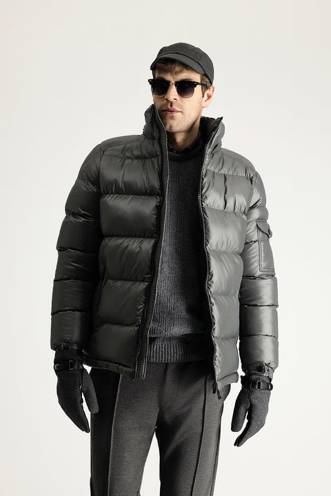 Medium Anthracite Hooded Puffy Sports Jacket