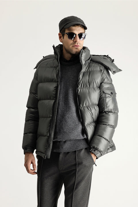Medium Anthracite Hooded Puffy Sports Jacket