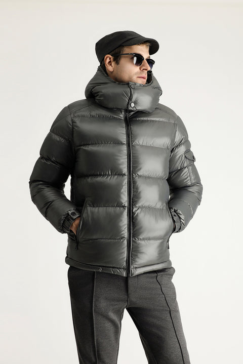 Medium Anthracite Hooded Puffy Sports Jacket