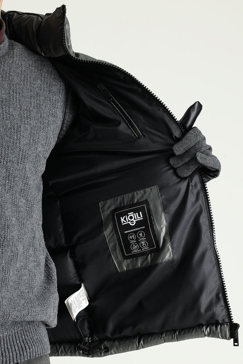 Medium Anthracite Hooded Puffy Sports Jacket