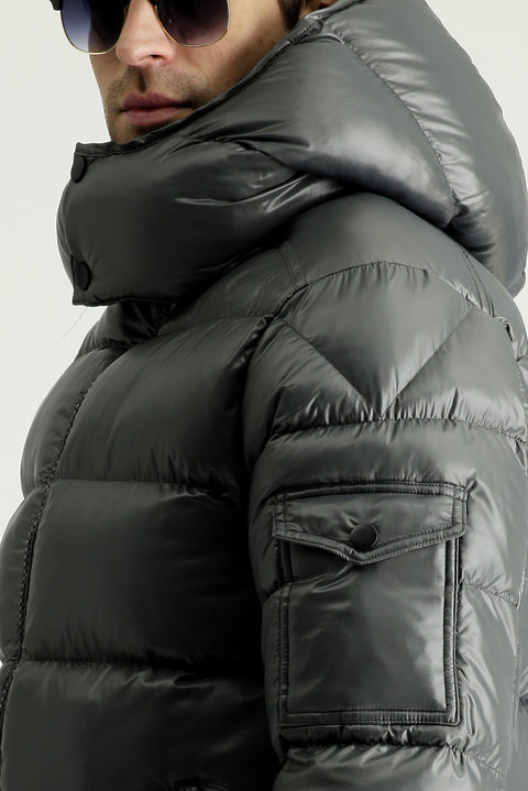 Medium Anthracite Hooded Puffy Sports Jacket