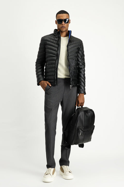 Siyah Slim Fit Dar Kesim Kapitone Spor Mont