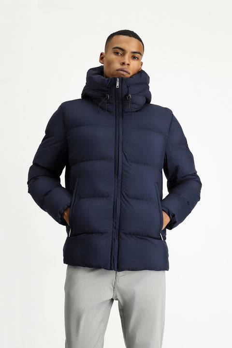 Dark Navy Hooded Sport Puffer Jacket