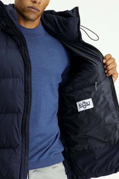 Koyu Lacivert Kapüşonlu Spor Şişme Mont