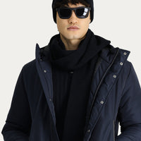 Koyu Lacivert Kapüşonlu Spor Mont