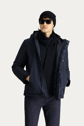  Koyu Lacivert Kapüşonlu Spor Mont