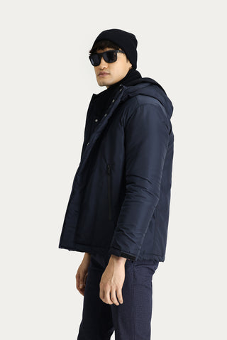  Koyu Lacivert Kapüşonlu Spor Mont