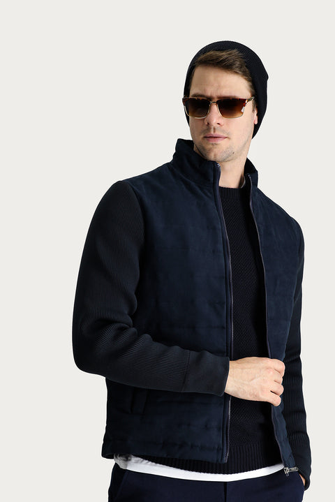 Orta Lacivert Mevsimlik Süet Bomber Ceket Mont