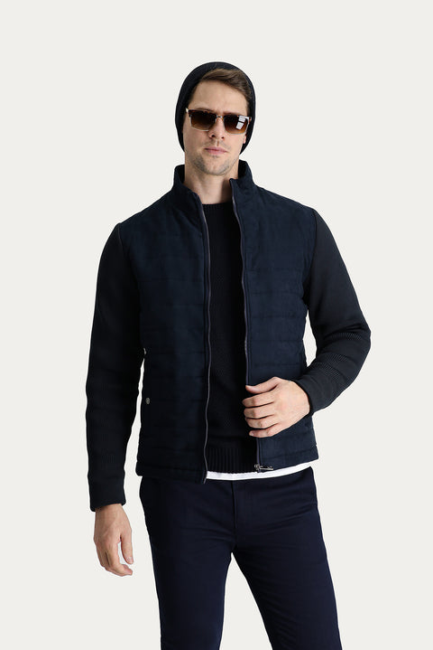 Orta Lacivert Mevsimlik Süet Bomber Ceket Mont