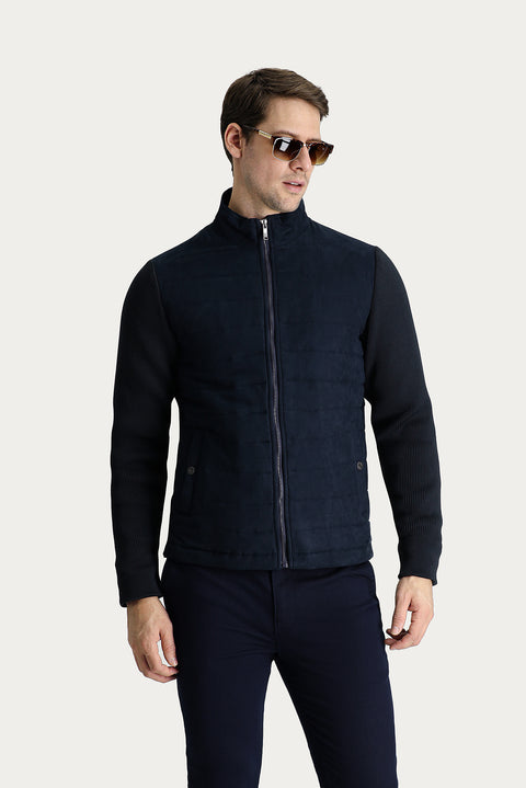 Orta Lacivert Mevsimlik Süet Bomber Ceket Mont