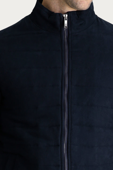 Orta Lacivert Mevsimlik Süet Bomber Ceket Mont