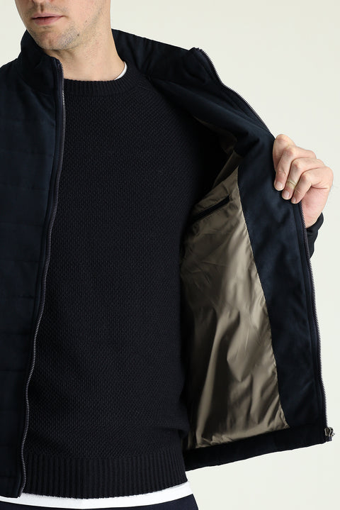 Orta Lacivert Mevsimlik Süet Bomber Ceket Mont