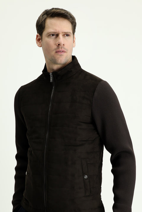 Orta Kahve Süet Bomber Ceket Mont