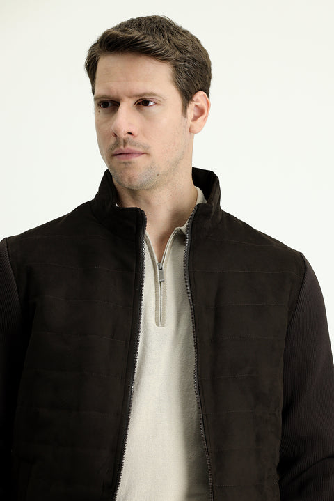 Orta Kahve Süet Bomber Ceket Mont