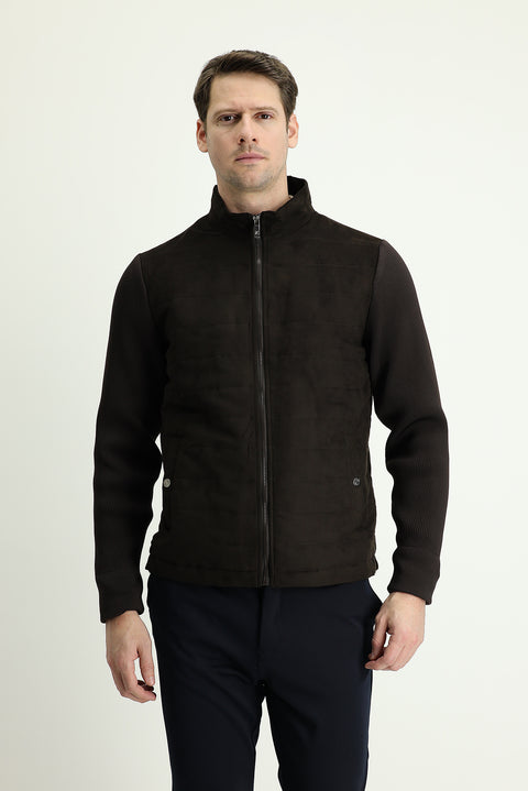 Orta Kahve Süet Bomber Ceket Mont