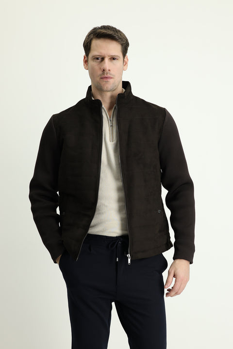 Orta Kahve Süet Bomber Ceket Mont