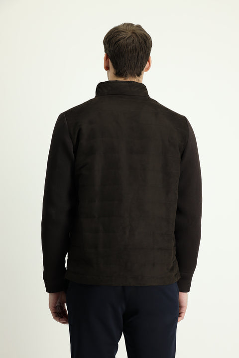 Orta Kahve Süet Bomber Ceket Mont