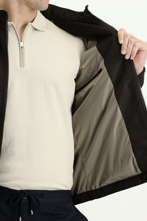 Orta Kahve Süet Bomber Ceket Mont